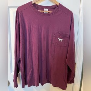 Victoria's Secret Pink Tee Bling Dog Long Sleeve Women's XL Maroon and Silver